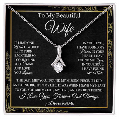 Alluring Beauty Necklace 14K White Gold Finish | Personalized To My Beautiful Wife Necklace From Husband Romantic Gifts Wife Birthday Anniversary Jewelry Valentines Christmas Customized Gift Box Message Card | teecentury