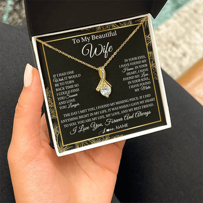 Alluring Beauty Necklace 18K Yellow Gold Finish | Personalized To My Beautiful Wife Necklace From Husband Romantic Gifts Wife Birthday Anniversary Jewelry Valentines Christmas Customized Gift Box Message Card | teecentury