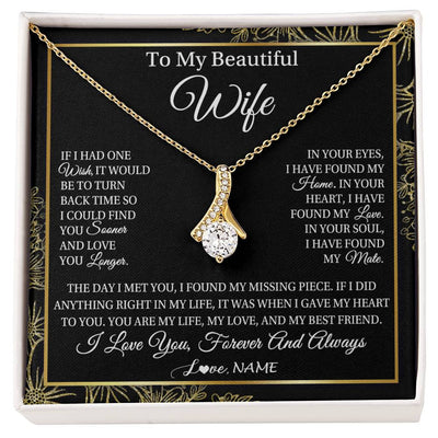 Alluring Beauty Necklace 18K Yellow Gold Finish | Personalized To My Beautiful Wife Necklace From Husband Romantic Gifts Wife Birthday Anniversary Jewelry Valentines Christmas Customized Gift Box Message Card | teecentury