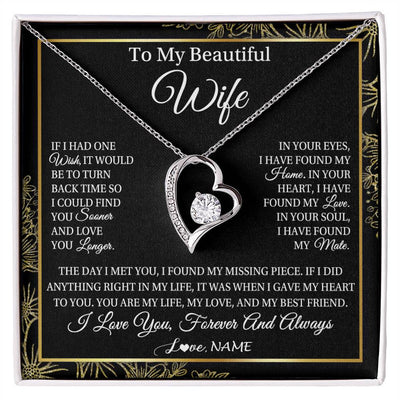Forever Love Necklace 14K White Gold Finish | Personalized To My Beautiful Wife Necklace From Husband Romantic Gifts Wife Birthday Anniversary Jewelry Valentines Christmas Customized Gift Box Message Card | teecentury