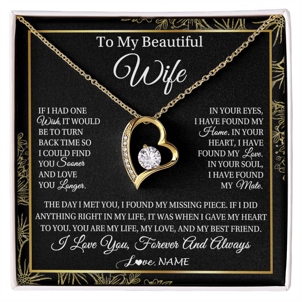Forever Love Necklace 18K Yellow Gold Finish | Personalized To My Beautiful Wife Necklace From Husband Romantic Gifts Wife Birthday Anniversary Jewelry Valentines Christmas Customized Gift Box Message Card | teecentury