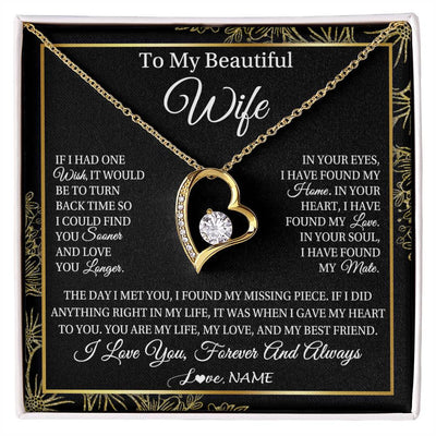 Forever Love Necklace 18K Yellow Gold Finish | Personalized To My Beautiful Wife Necklace From Husband Romantic Gifts Wife Birthday Anniversary Jewelry Valentines Christmas Customized Gift Box Message Card | teecentury
