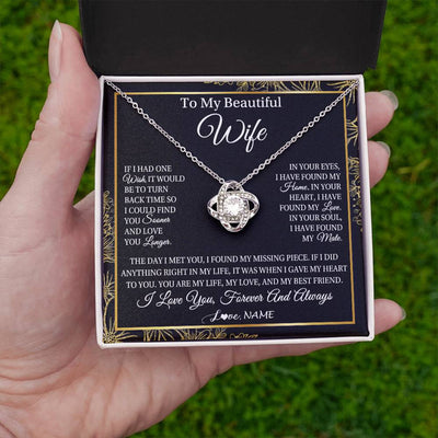 Love Knot Necklace 14K White Gold Finish | Personalized To My Beautiful Wife Necklace From Husband Romantic Gifts Wife Birthday Anniversary Jewelry Valentines Christmas Customized Gift Box Message Card | teecentury