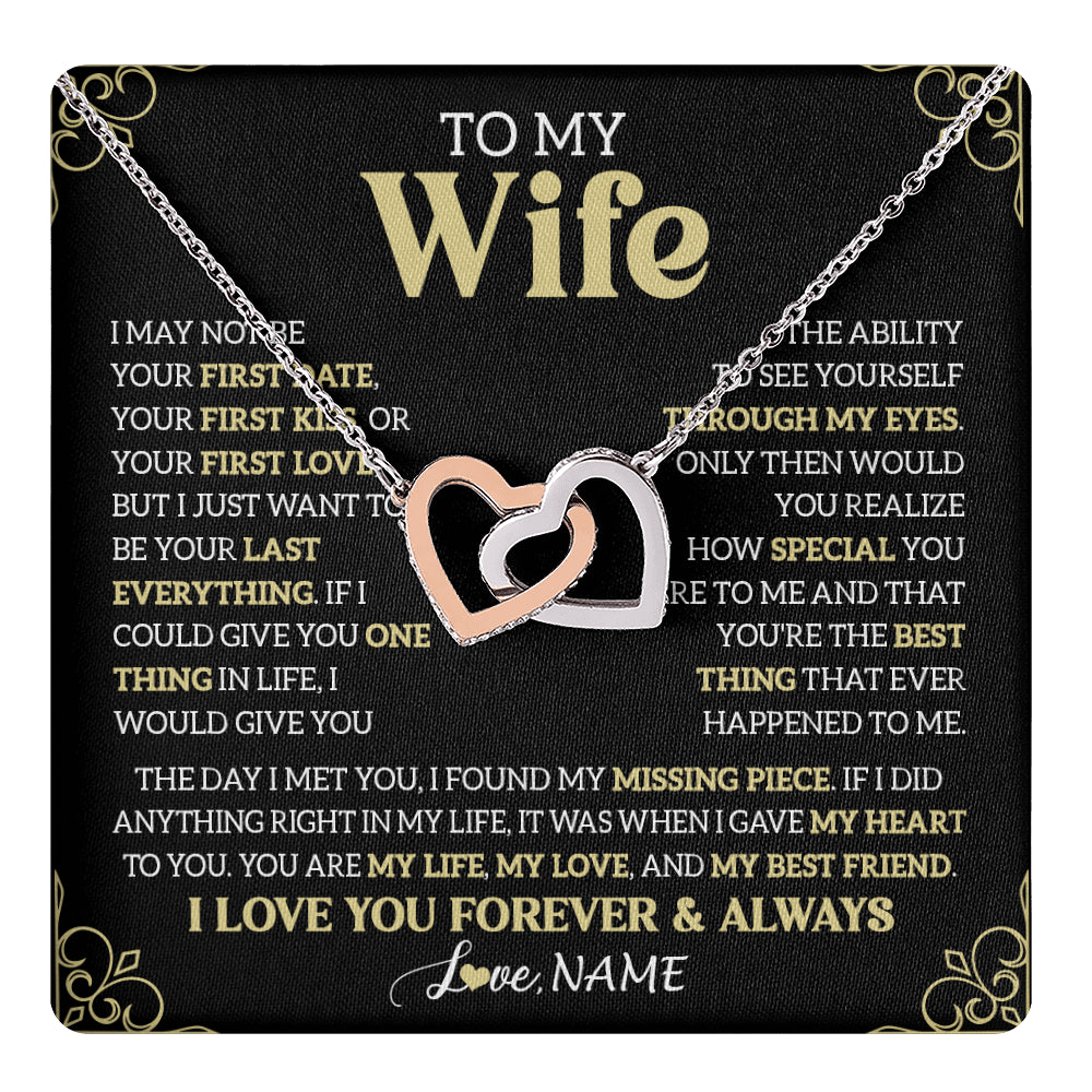 Interlocking Hearts Necklace Stainless Steel & Rose Gold Finish | 1 | Personalized To My Beautiful Wife Necklace From Husband The Day I Met You Birthday Gifts For Wife Anniversary Wedding Valentines Day Gift Box Message Card | teecentury