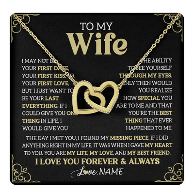 Interlocking Hearts Necklace 18K Yellow Gold Finish | 1 | Personalized To My Beautiful Wife Necklace From Husband The Day I Met You Birthday Gifts For Wife Anniversary Wedding Valentines Day Gift Box Message Card | teecentury