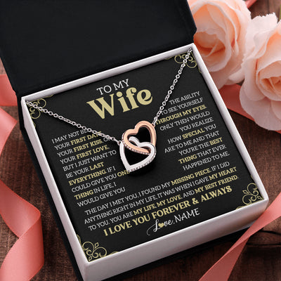 Interlocking Hearts Necklace Stainless Steel & Rose Gold Finish | 2 | Personalized To My Beautiful Wife Necklace From Husband The Day I Met You Birthday Gifts For Wife Anniversary Wedding Valentines Day Gift Box Message Card | teecentury