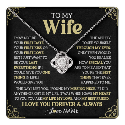 Love Knot Necklace 14K White Gold Finish | 1 | Personalized To My Beautiful Wife Necklace From Husband The Day I Met You Birthday Gifts For Wife Anniversary Wedding Valentines Day Gift Box Message Card | teecentury