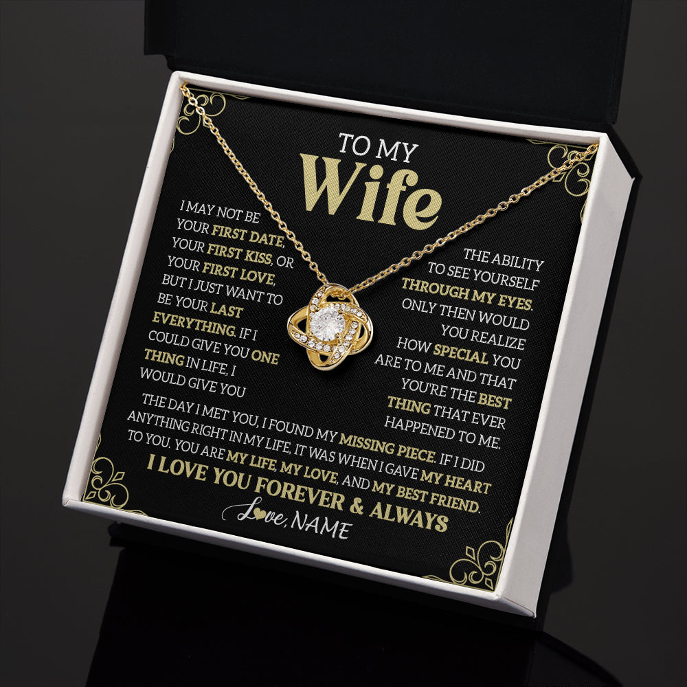Love Knot Necklace 18K Yellow Gold Finish | 2 | Personalized To My Beautiful Wife Necklace From Husband The Day I Met You Birthday Gifts For Wife Anniversary Wedding Valentines Day Gift Box Message Card | teecentury