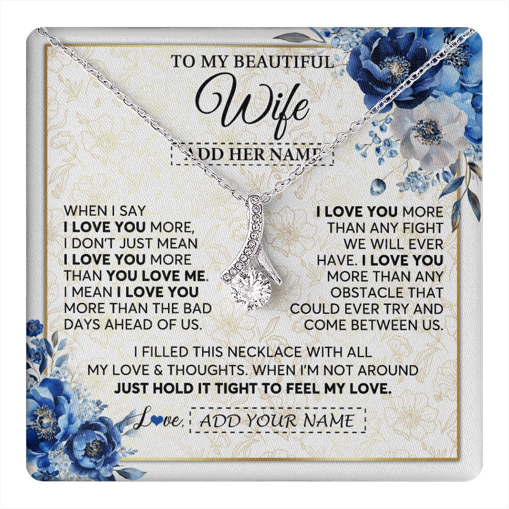 Alluring Beauty Necklace 14K White Gold Finish | 1 | Personalized To My Beautiful Wife Necklace From Husband When I Say Wife Gifts Romantic Birthday Valentines For Her Christmas Custom Gift Box Message Card | https://teecentury.