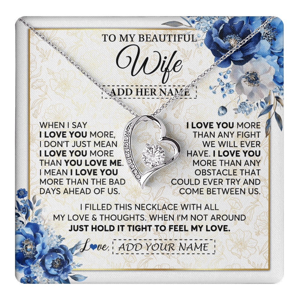 Forever Love Necklace 14K White Gold Finish | 1 | Personalized To My Beautiful Wife Necklace From Husband When I Say Wife Gifts Romantic Birthday Valentines For Her Christmas Custom Gift Box Message Card | https://teecentury.
