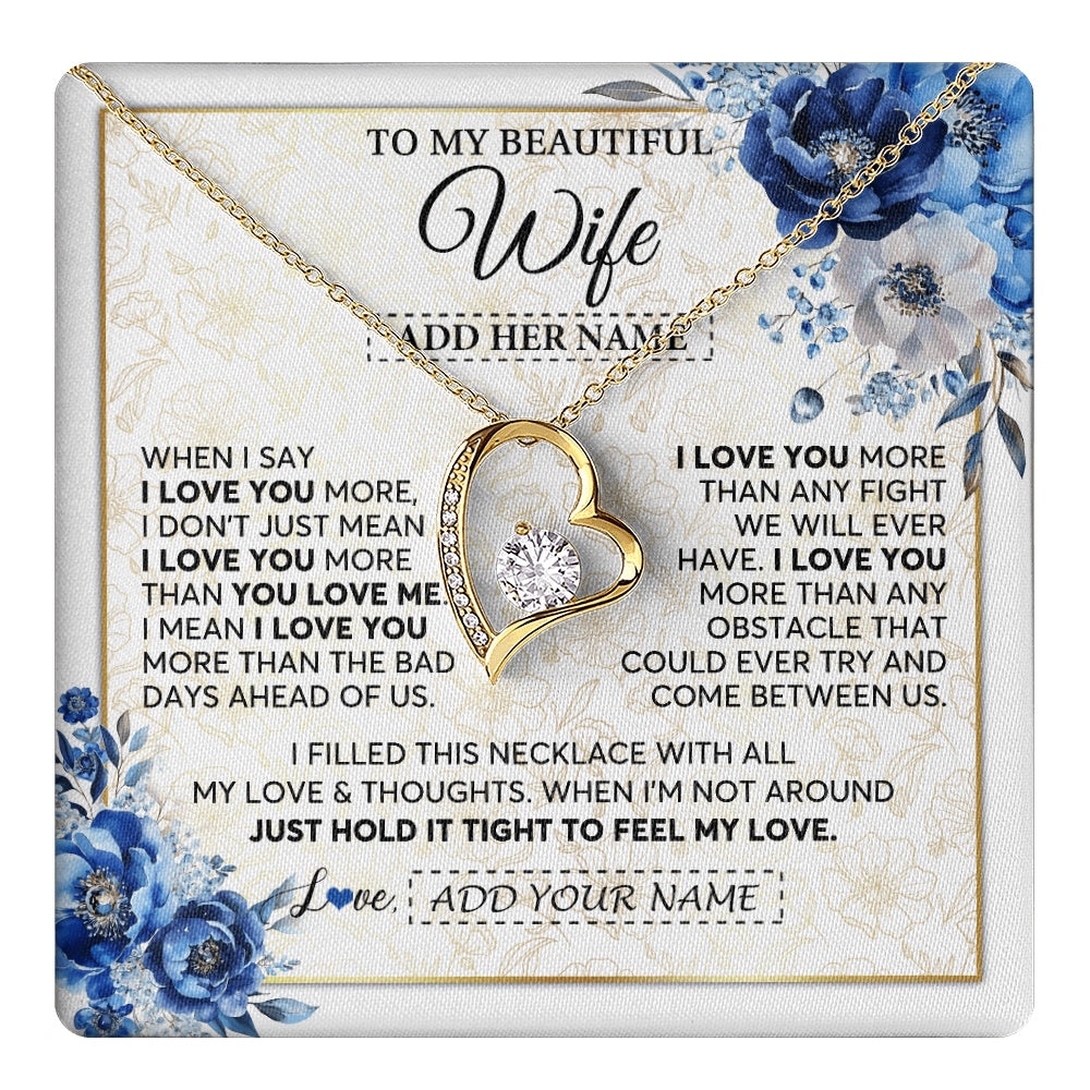 Forever Love Necklace 18K Yellow Gold Finish | 1 | Personalized To My Beautiful Wife Necklace From Husband When I Say Wife Gifts Romantic Birthday Valentines For Her Christmas Custom Gift Box Message Card | https://teecentury.