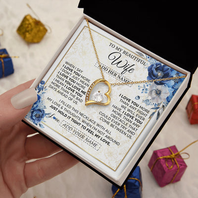 Forever Love Necklace 18K Yellow Gold Finish | 2 | Personalized To My Beautiful Wife Necklace From Husband When I Say Wife Gifts Romantic Birthday Valentines For Her Christmas Custom Gift Box Message Card | https://teecentury.