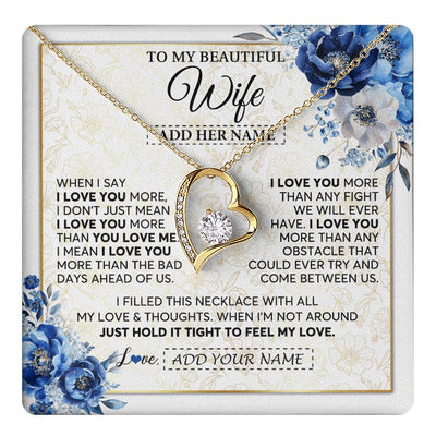 Forever Love Necklace 18K Yellow Gold Finish | 1 | Personalized To My Beautiful Wife Necklace From Husband When I Say Wife Gifts Romantic Birthday Valentines For Her Christmas Custom Gift Box Message Card | https://teecentury.