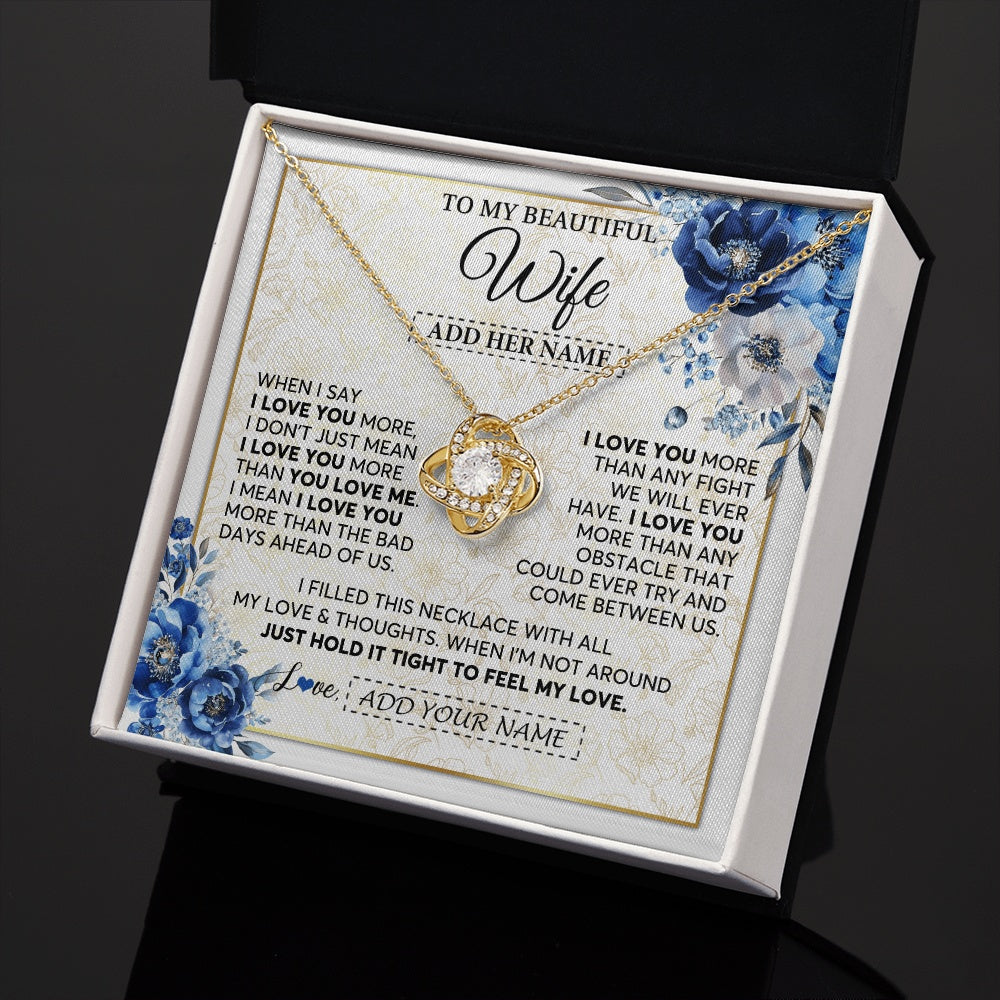 Love Knot Necklace 18K Yellow Gold Finish | 2 | Personalized To My Beautiful Wife Necklace From Husband When I Say Wife Gifts Romantic Birthday Valentines For Her Christmas Custom Gift Box Message Card | https://teecentury.