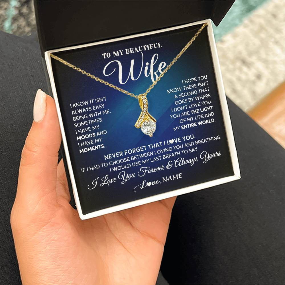 Alluring Beauty Necklace 18K Yellow Gold Finish | 2 | Personalized To My Beautiful Wife Necklace From Husband You Are The Light Of My Life Soulmate Wife Birthday Valentines Day Customized Gift Box Message Card | teecentury
