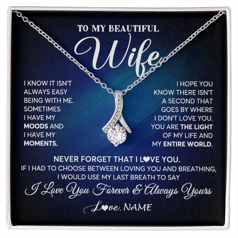 Alluring Beauty Necklace | Personalized To My Beautiful Wife Necklace From Husband You Are The Light Of My Life Soulmate Wife Birthday Valentines Day Customized Gift Box Message Card | teecentury