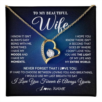 Forever Love Necklace 18K Yellow Gold Finish | 1 | Personalized To My Beautiful Wife Necklace From Husband You Are The Light Of My Life Soulmate Wife Birthday Valentines Day Customized Gift Box Message Card | teecentury
