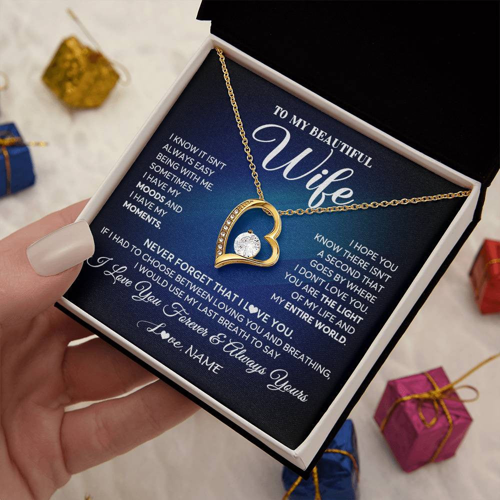 Forever Love Necklace 18K Yellow Gold Finish | 2 | Personalized To My Beautiful Wife Necklace From Husband You Are The Light Of My Life Soulmate Wife Birthday Valentines Day Customized Gift Box Message Card | teecentury