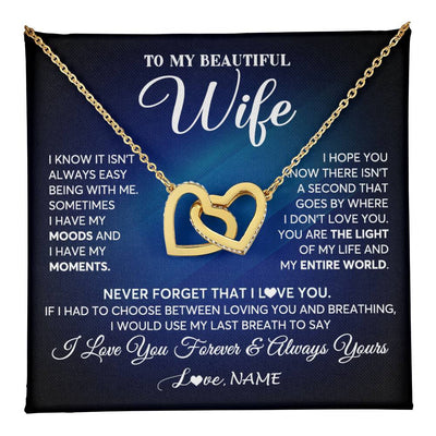 Interlocking Hearts Necklace 18K Yellow Gold Finish | 1 | Personalized To My Beautiful Wife Necklace From Husband You Are The Light Of My Life Soulmate Wife Birthday Valentines Day Customized Gift Box Message Card | teecentury
