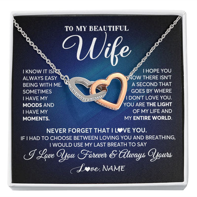 Interlocking Hearts Necklace | Personalized To My Beautiful Wife Necklace From Husband You Are The Light Of My Life Soulmate Wife Birthday Valentines Day Customized Gift Box Message Card | teecentury