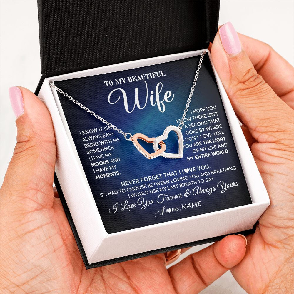 Interlocking Hearts Necklace | Personalized To My Beautiful Wife Necklace From Husband You Are The Light Of My Life Soulmate Wife Birthday Valentines Day Customized Gift Box Message Card | teecentury