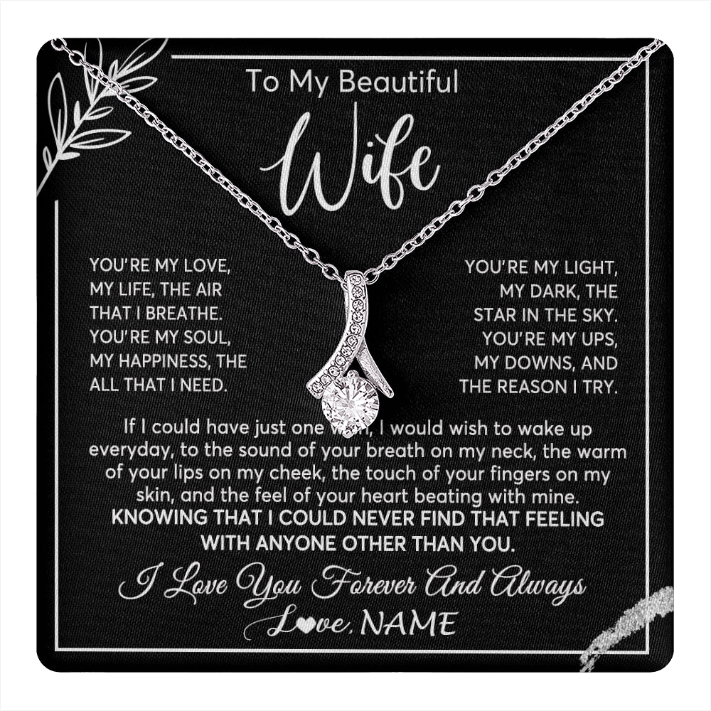 Alluring Beauty Necklace 14K White Gold Finish | 1 | Personalized To My Beautiful Wife Necklace From Husband You're My Love Wife Birthday Anniversary Valentines Day Christmas Customized Gift Box Message Card | teecentury