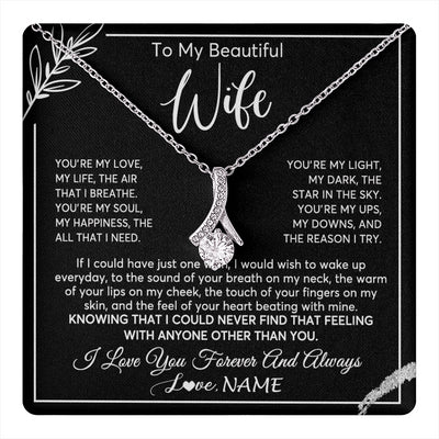Alluring Beauty Necklace 14K White Gold Finish | 1 | Personalized To My Beautiful Wife Necklace From Husband You're My Love Wife Birthday Anniversary Valentines Day Christmas Customized Gift Box Message Card | teecentury