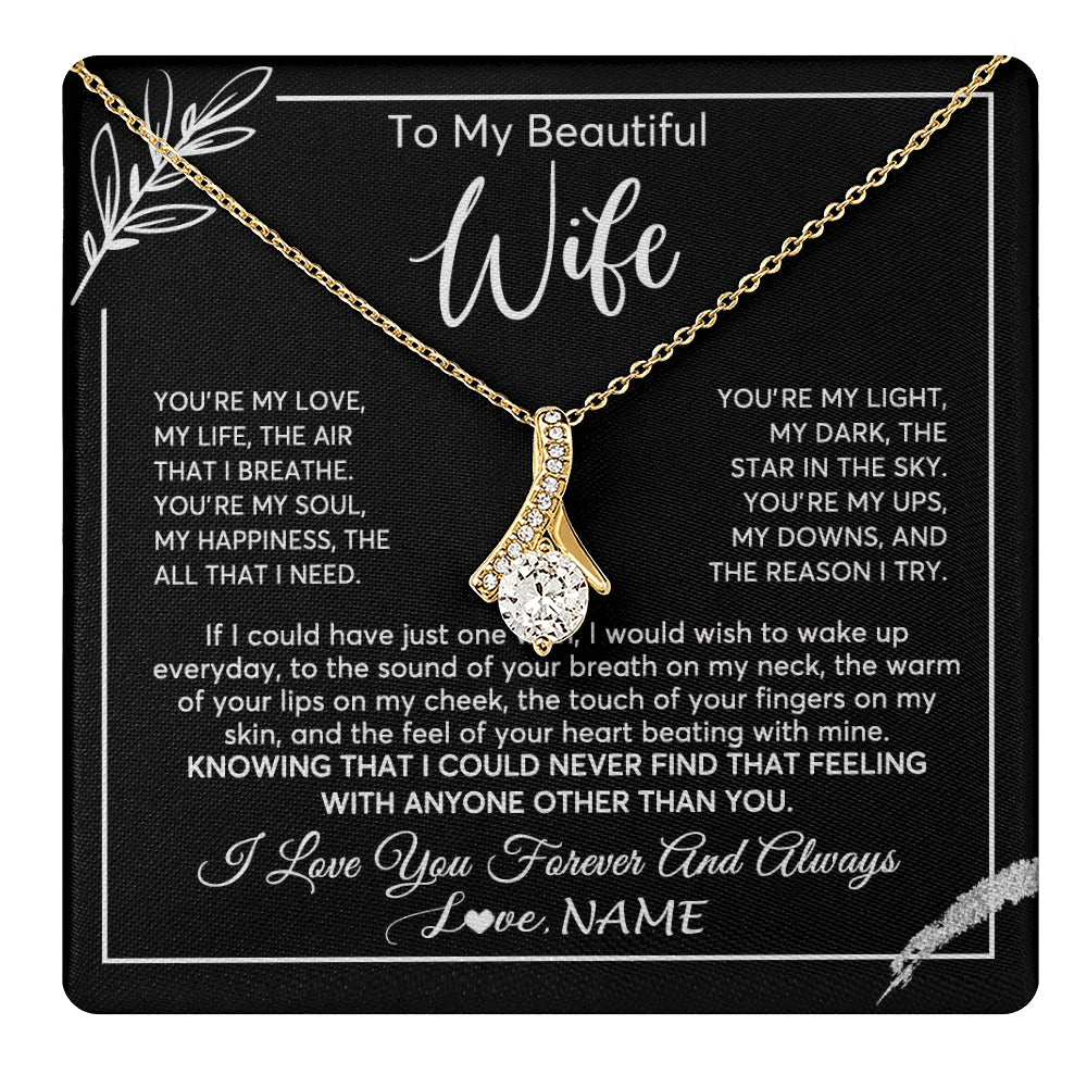 Alluring Beauty Necklace 18K Yellow Gold Finish | 1 | Personalized To My Beautiful Wife Necklace From Husband You're My Love Wife Birthday Anniversary Valentines Day Christmas Customized Gift Box Message Card | teecentury