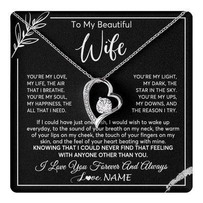 Forever Love Necklace 14K White Gold Finish | 1 | Personalized To My Beautiful Wife Necklace From Husband You're My Love Wife Birthday Anniversary Valentines Day Christmas Customized Gift Box Message Card | teecentury