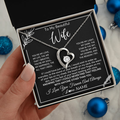 Forever Love Necklace 14K White Gold Finish | 2 | Personalized To My Beautiful Wife Necklace From Husband You're My Love Wife Birthday Anniversary Valentines Day Christmas Customized Gift Box Message Card | teecentury
