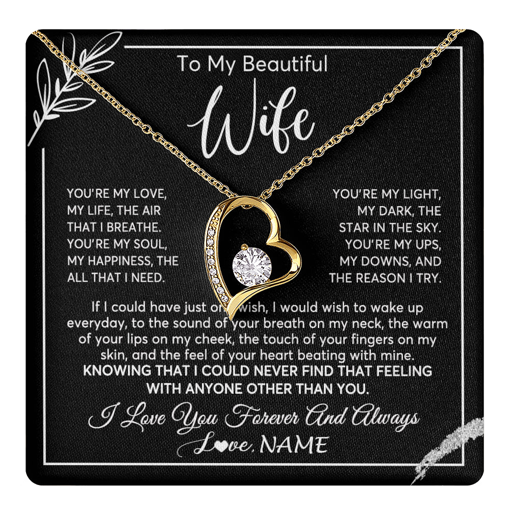 Forever Love Necklace 18K Yellow Gold Finish | 1 | Personalized To My Beautiful Wife Necklace From Husband You're My Love Wife Birthday Anniversary Valentines Day Christmas Customized Gift Box Message Card | teecentury