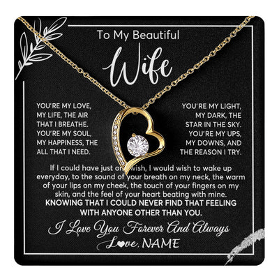 Forever Love Necklace 18K Yellow Gold Finish | 1 | Personalized To My Beautiful Wife Necklace From Husband You're My Love Wife Birthday Anniversary Valentines Day Christmas Customized Gift Box Message Card | teecentury