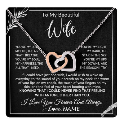 Interlocking Hearts Necklace Stainless Steel & Rose Gold Finish | 1 | Personalized To My Beautiful Wife Necklace From Husband You're My Love Wife Birthday Anniversary Valentines Day Christmas Customized Gift Box Message Card | teecentury