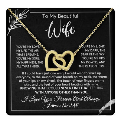 Interlocking Hearts Necklace 18K Yellow Gold Finish | 1 | Personalized To My Beautiful Wife Necklace From Husband You're My Love Wife Birthday Anniversary Valentines Day Christmas Customized Gift Box Message Card | teecentury