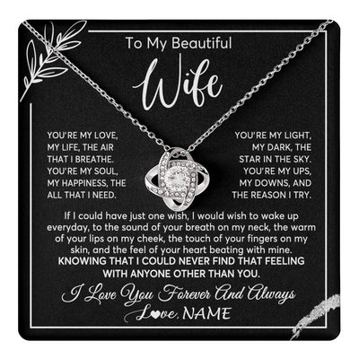 Love Knot Necklace 14K White Gold Finish | 1 | Personalized To My Beautiful Wife Necklace From Husband You're My Love Wife Birthday Anniversary Valentines Day Christmas Customized Gift Box Message Card | teecentury