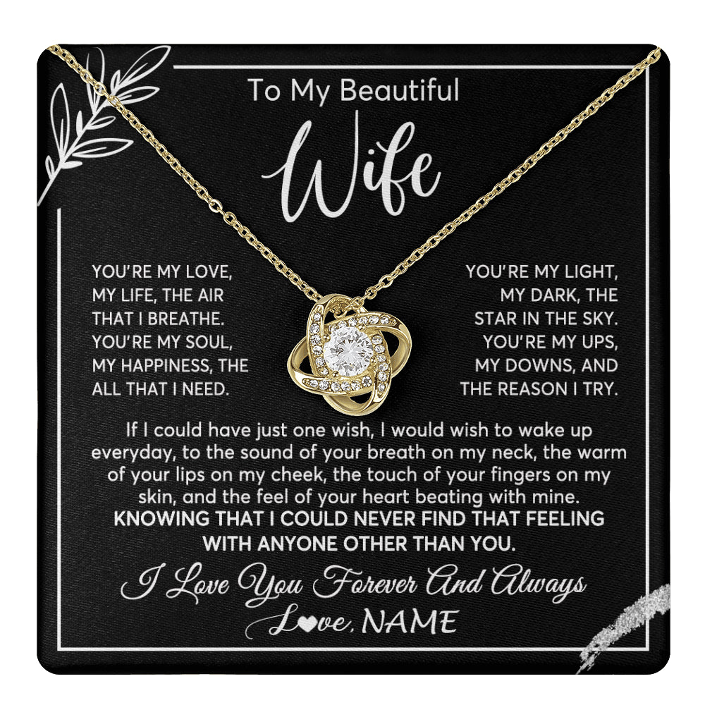 Love Knot Necklace 18K Yellow Gold Finish | 1 | Personalized To My Beautiful Wife Necklace From Husband You're My Love Wife Birthday Anniversary Valentines Day Christmas Customized Gift Box Message Card | teecentury
