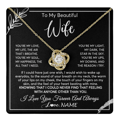 Love Knot Necklace 18K Yellow Gold Finish | 1 | Personalized To My Beautiful Wife Necklace From Husband You're My Love Wife Birthday Anniversary Valentines Day Christmas Customized Gift Box Message Card | teecentury