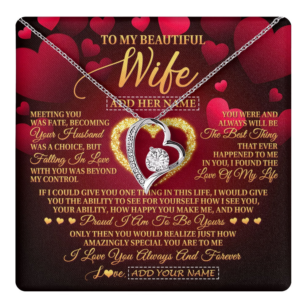 Forever Love Necklace 14K White Gold Finish | 1 | Personalized To My Beautiful Wife Necklace Gift From Husband Heartfelt Wedding Anniversary Valentines Day Wife Gifts Christmas Custom Gift Box Message Card | teecentury.myshopify