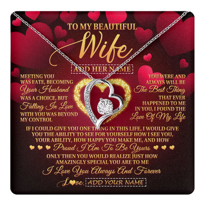 Forever Love Necklace 14K White Gold Finish | 1 | Personalized To My Beautiful Wife Necklace Gift From Husband Heartfelt Wedding Anniversary Valentines Day Wife Gifts Christmas Custom Gift Box Message Card | teecentury.myshopify