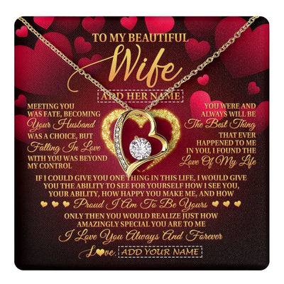 Forever Love Necklace 18K Yellow Gold Finish | 1 | Personalized To My Beautiful Wife Necklace Gift From Husband Heartfelt Wedding Anniversary Valentines Day Wife Gifts Christmas Custom Gift Box Message Card | teecentury.myshopify