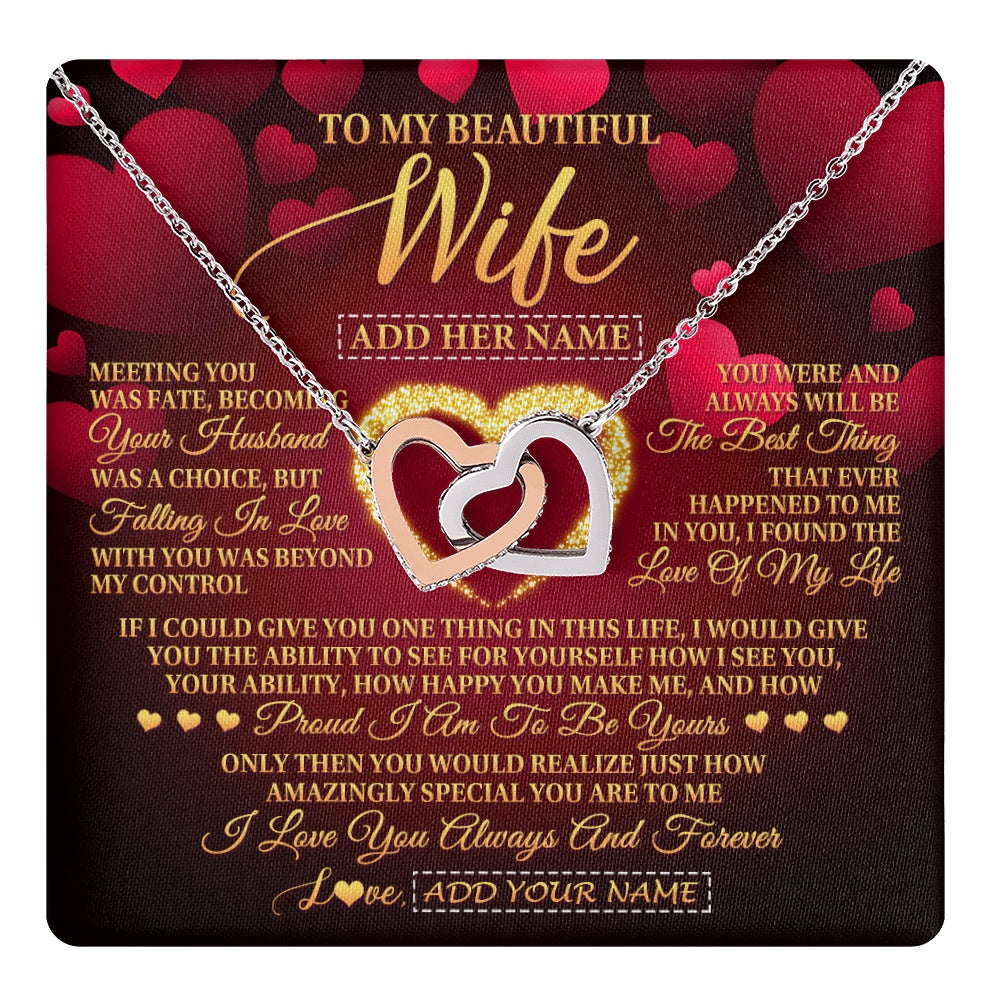 Interlocking Hearts Necklace Stainless Steel & Rose Gold Finish | 1 | Personalized To My Beautiful Wife Necklace Gift From Husband Heartfelt Wedding Anniversary Valentines Day Wife Gifts Christmas Custom Gift Box Message Card | teecentury.myshopify