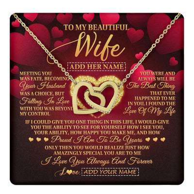 Interlocking Hearts Necklace 18K Yellow Gold Finish | 1 | Personalized To My Beautiful Wife Necklace Gift From Husband Heartfelt Wedding Anniversary Valentines Day Wife Gifts Christmas Custom Gift Box Message Card | teecentury.myshopify