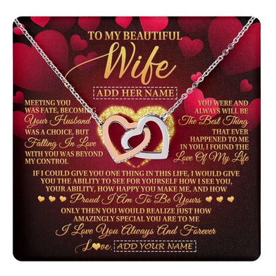 Interlocking Hearts Necklace Stainless Steel & Rose Gold Finish | 1 | Personalized To My Beautiful Wife Necklace Gift From Husband Heartfelt Wedding Anniversary Valentines Day Wife Gifts Christmas Custom Gift Box Message Card | teecentury.myshopify