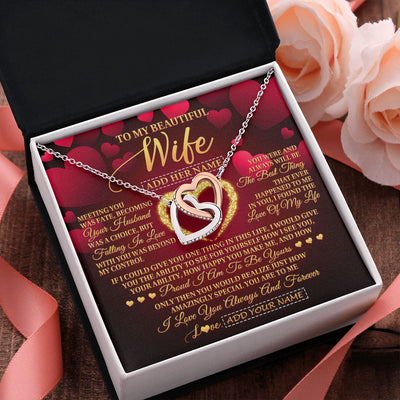 Interlocking Hearts Necklace Stainless Steel & Rose Gold Finish | 2 | Personalized To My Beautiful Wife Necklace Gift From Husband Heartfelt Wedding Anniversary Valentines Day Wife Gifts Christmas Custom Gift Box Message Card | teecentury.myshopify