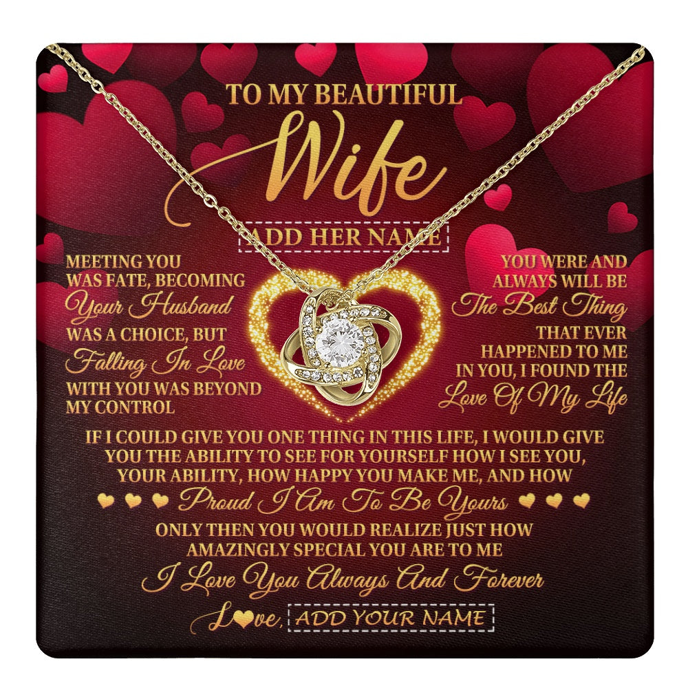 Love Knot Necklace 18K Yellow Gold Finish | 1 | Personalized To My Beautiful Wife Necklace Gift From Husband Heartfelt Wedding Anniversary Valentines Day Wife Gifts Christmas Custom Gift Box Message Card | teecentury.myshopify