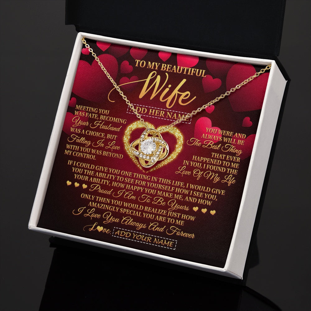 Love Knot Necklace 18K Yellow Gold Finish | 2 | Personalized To My Beautiful Wife Necklace Gift From Husband Heartfelt Wedding Anniversary Valentines Day Wife Gifts Christmas Custom Gift Box Message Card | teecentury.myshopify