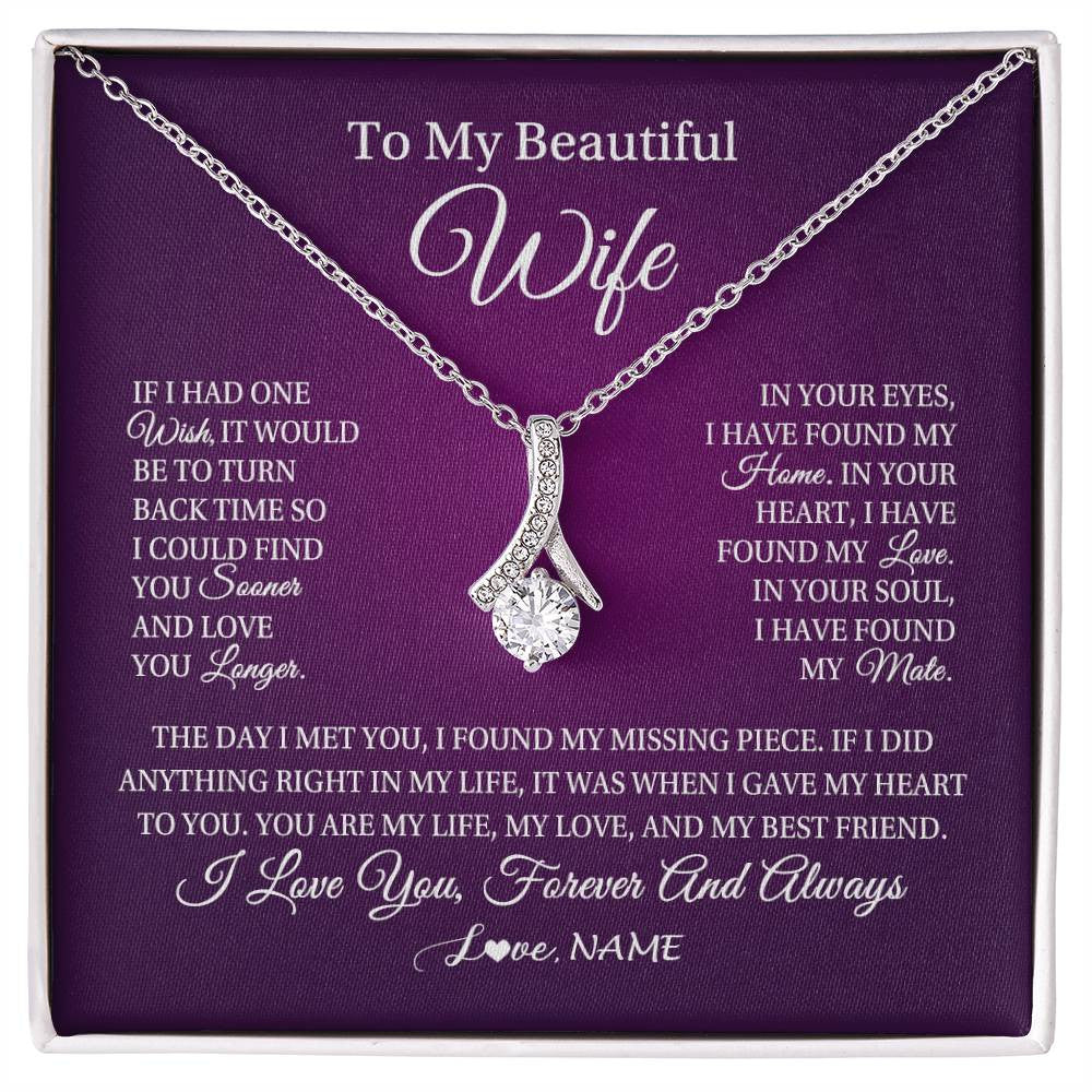 Alluring Beauty Necklace 14K White Gold Finish | Personalized To My Beautiful Wife Necklace Gift From Husband Romantic Gifts For Wife Birthday Anniversary Valentines Christmas Customized Gift Box Message Card | teecentury