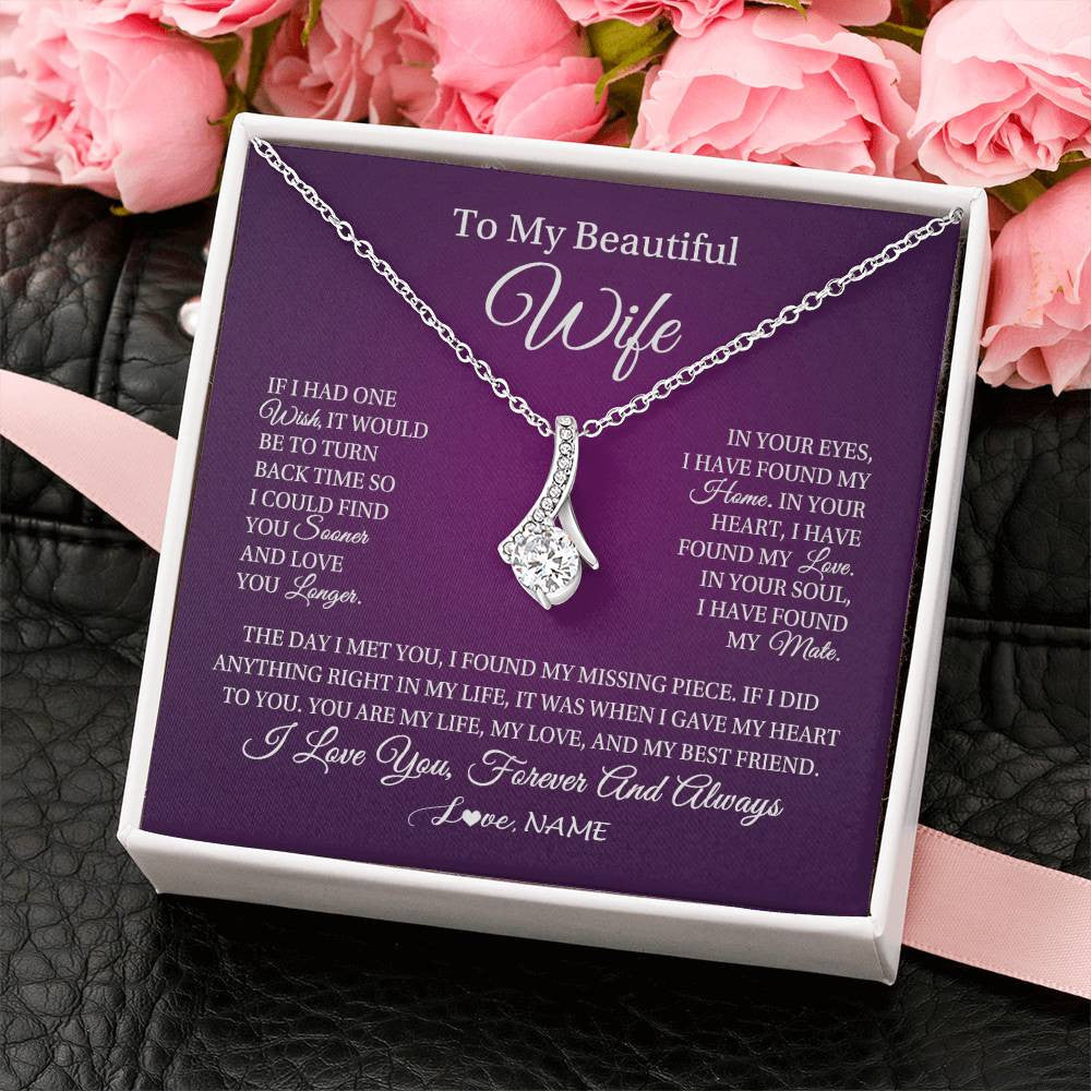 Alluring Beauty Necklace 14K White Gold Finish | Personalized To My Beautiful Wife Necklace Gift From Husband Romantic Gifts For Wife Birthday Anniversary Valentines Christmas Customized Gift Box Message Card | teecentury