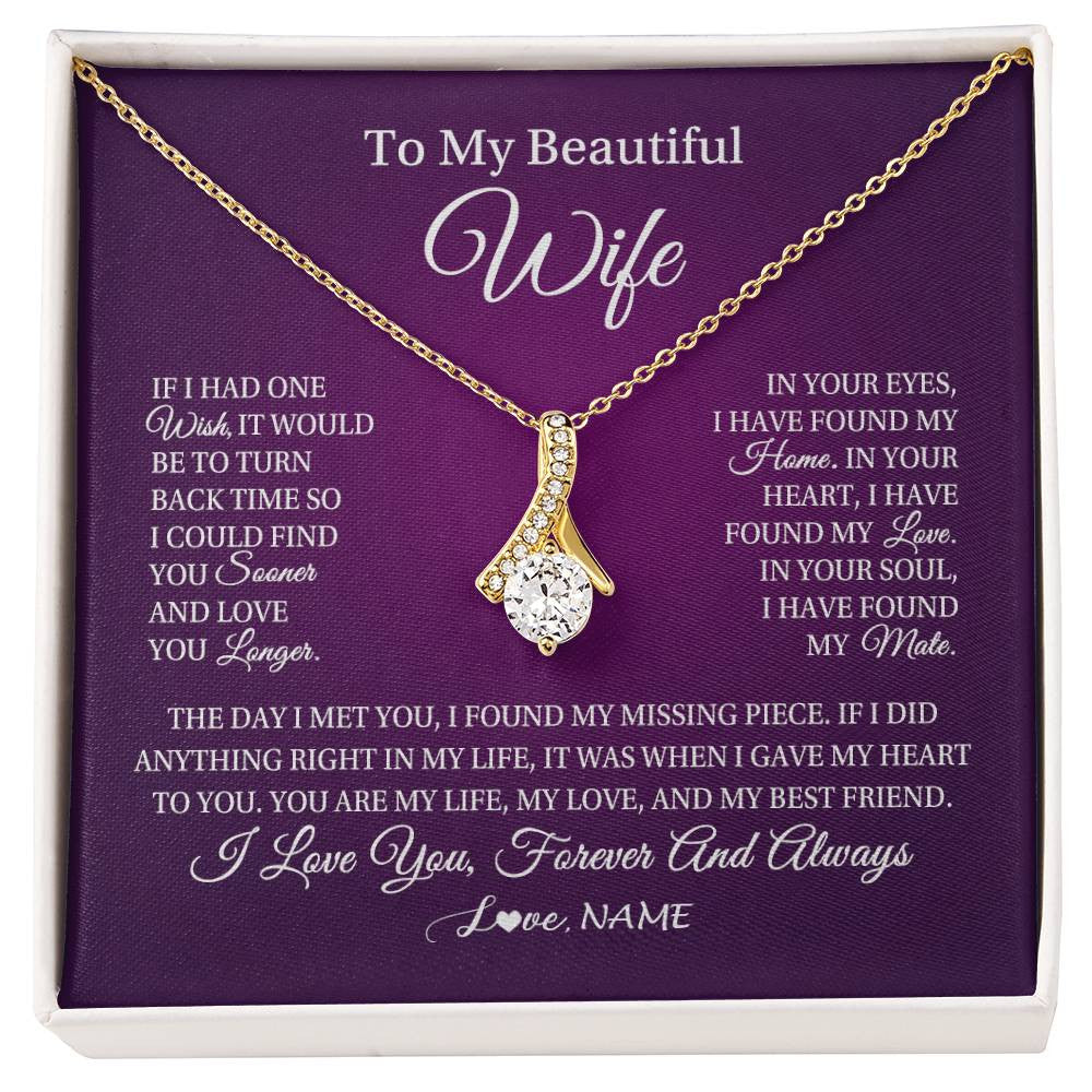 Alluring Beauty Necklace 18K Yellow Gold Finish | Personalized To My Beautiful Wife Necklace Gift From Husband Romantic Gifts For Wife Birthday Anniversary Valentines Christmas Customized Gift Box Message Card | teecentury