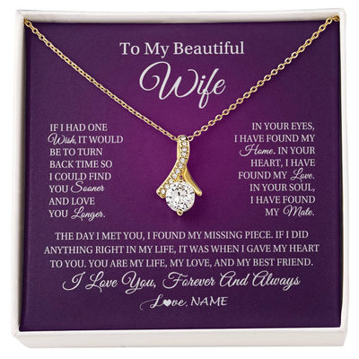 Alluring Beauty Necklace 18K Yellow Gold Finish | Personalized To My Beautiful Wife Necklace Gift From Husband Romantic Gifts For Wife Birthday Anniversary Valentines Christmas Customized Gift Box Message Card | teecentury